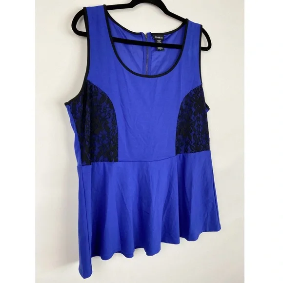 Torrid Lace Sleeveless Peplum Blouse Top, Blue‎ - Size 2 - Picture 3 of 8
